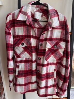 Active USA Red, White & Black Plaid Shacket
